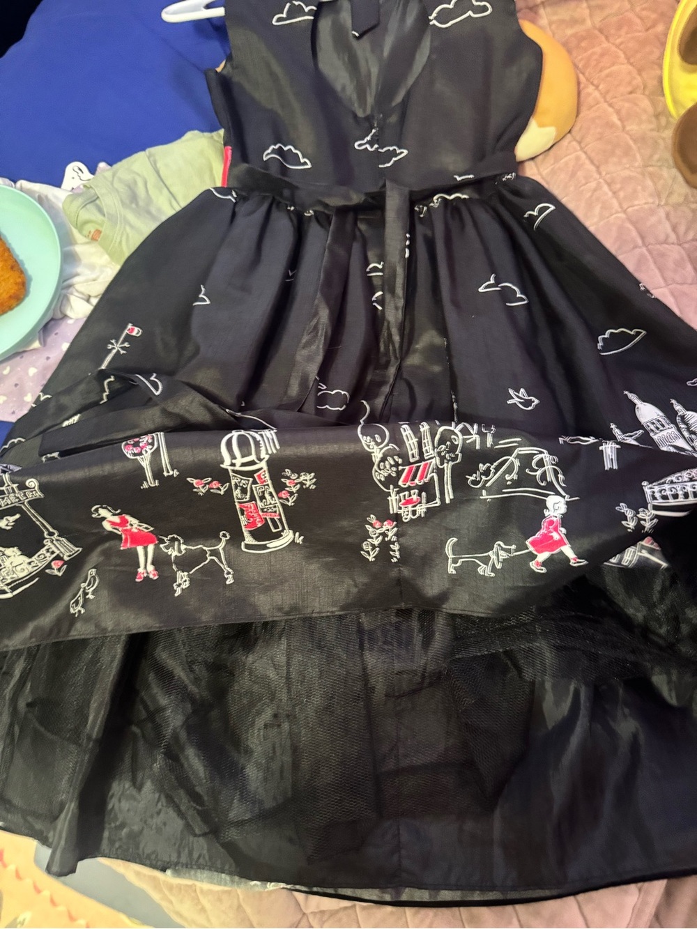 Rare Editions Black Paris Skyline Dress with Pink Sash - Picture 8 of 8